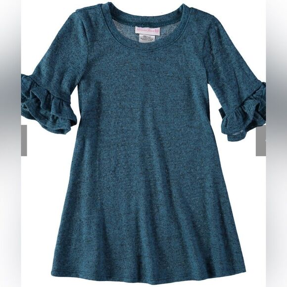 NWT Bonnie Jean Girls Blue Dress Set Multi Color Hacci Scarf - Size 7 - Picture 2 of 8